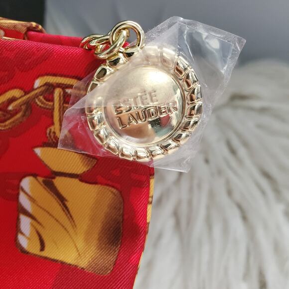 Estee Lauder Red Chain Pattern Zipper Cosmetic Makeup Bag NWT - Picture 6 of 7